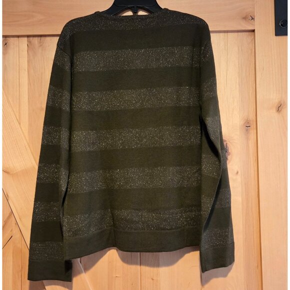 New! Jones New York Women L Green Sparkle Stripe Merino Wool Blend Sweater - Picture 2 of 12